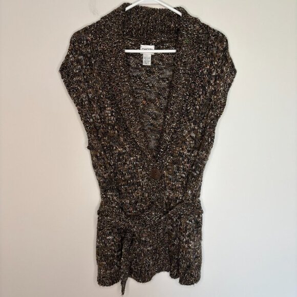 CHICO'S Silk Blend Cable Knit Button Up Sweater Vest Women's L Belt Soft Brown - Picture 1 of 7